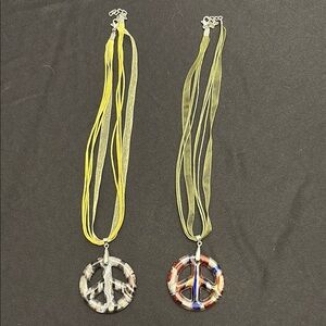 Glass Peace Sign Pendant Necklaces - Multicolor
